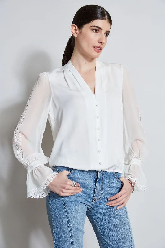 women's tops for summer festivalsEmbroidered Sleeve Blouson Shirt