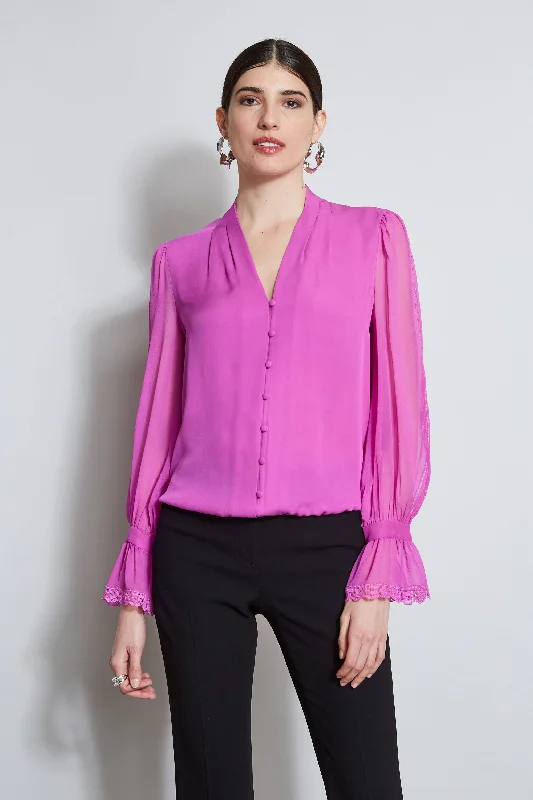 women's tops for relaxed weekendsEmbroidered Sleeve Blouson Shirt