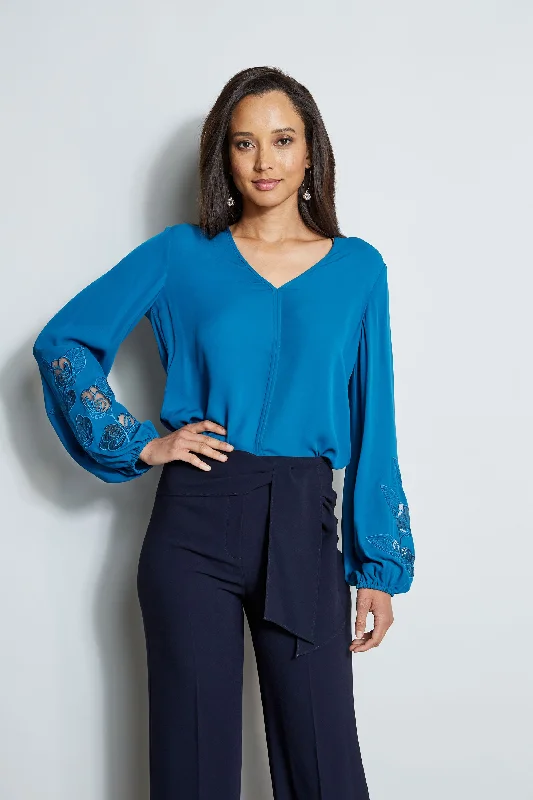 women's tops for those who want to wear versatile pieces that can be dressed up or downEmbroidered Long Sleeve Shirt