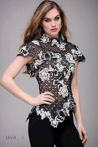 women's tops with unique designsJovani M54861 Embroidered Lace Cap Sleeve Top