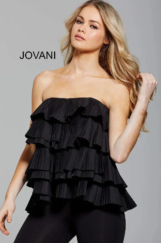 women's stylish topsJovani M59588 Strapless Ruffle Top