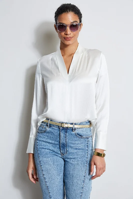 women's tops for those who want to elevate their everyday wear with chic and elegant piecesSilk Satin Contour Neck Shirt