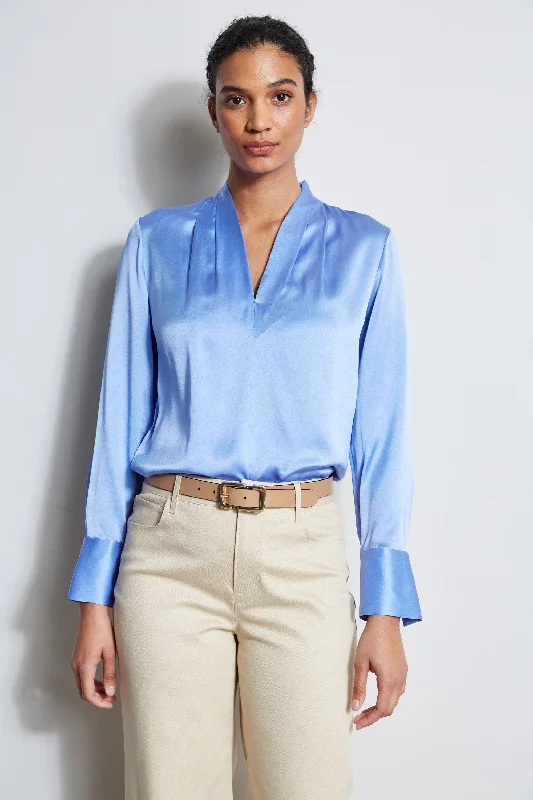 women's tops for those who love to mix and match prints and patternsSilk Satin Contour Neck Shirt