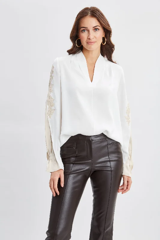 women's tops for layeringLace Sleeve Silk Shirt