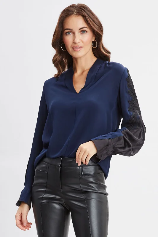 women's tops for summer festivalsLace Sleeve Silk Shirt