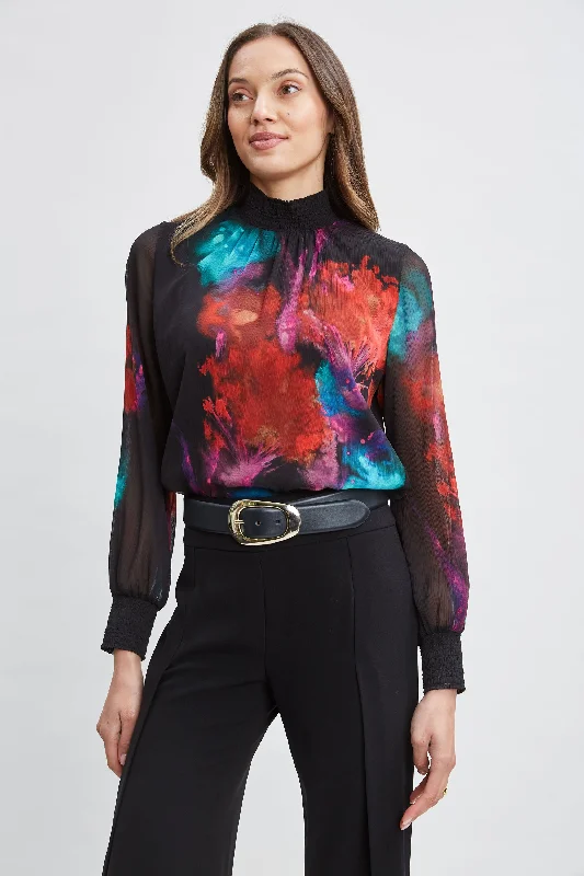 women's tops for maximalist fashion loversMock Neck Studio Floral Shirt