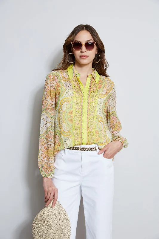 women's tops for those who want to create outfits that are both unique and memorableSilk Mosaic Tile Button Down Shirt