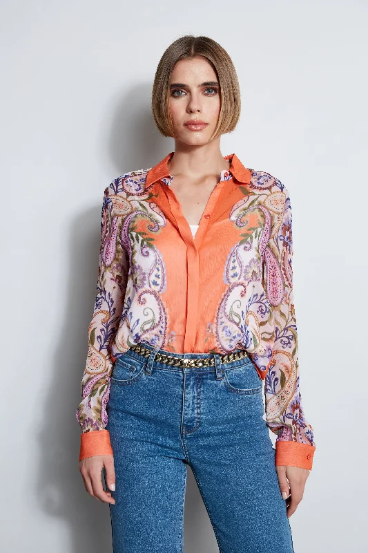 spaghetti strap women's topsSilk Paisley Button Down Shirt