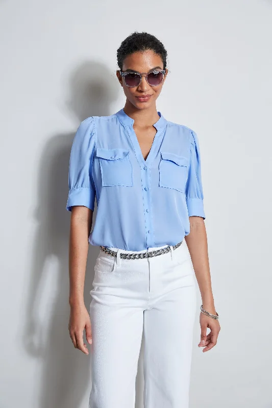 women's tops for cocktail partiesShort Sleeve Silk Utility Shirt