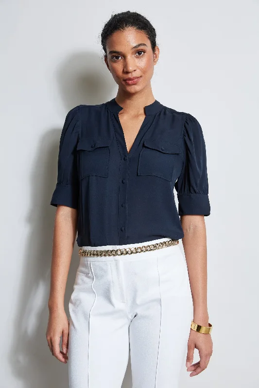 women's tops for fashion-conscious professionalsShort Sleeve Silk Utility Shirt