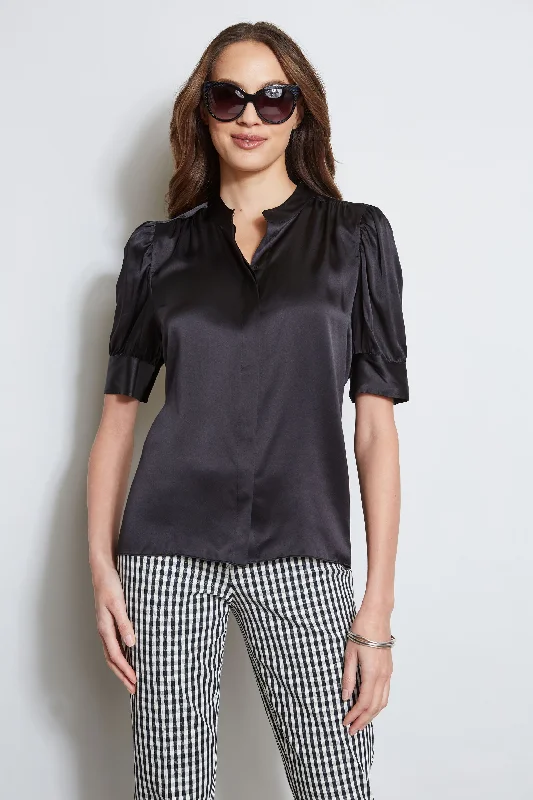 women's tops for everyday eleganceSilk Satin Ruched Sleeve Shirt