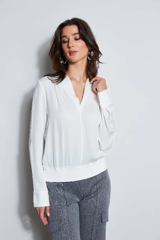 women's tops for those who want to show off their figure in a flattering waySilk Contour Neck Rib Trim Shirt