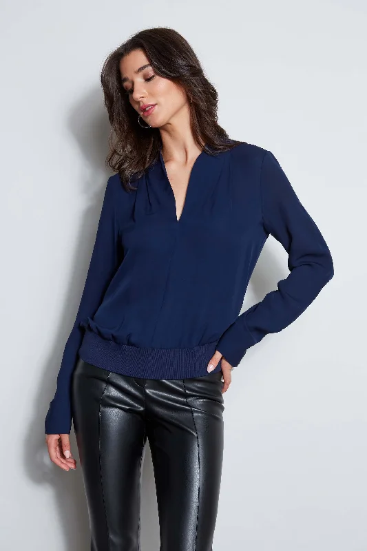 women's tops for those who want to invest in timeless piecesSilk Contour Neck Rib Trim Shirt