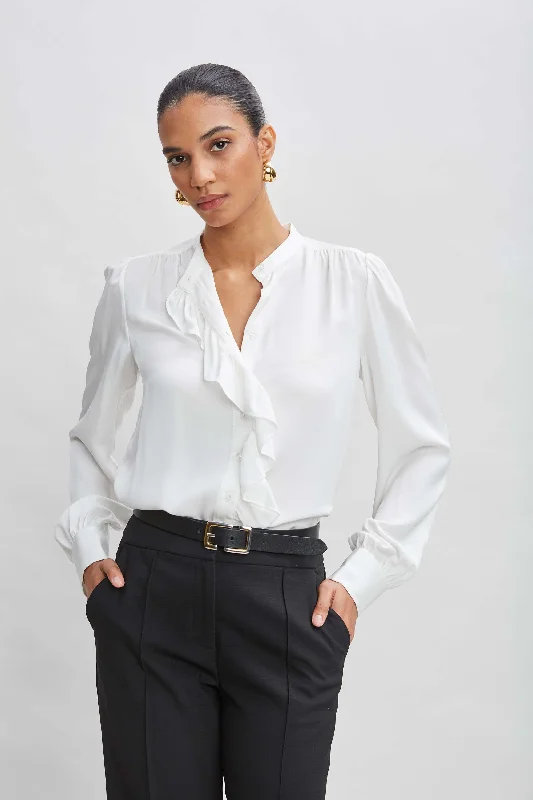 cropped women's topsSilk Ruffle Button Down Shirt