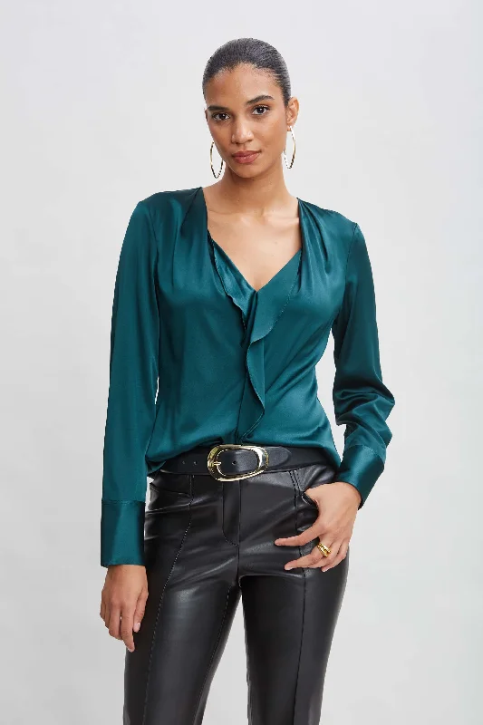 women's tops for those who want to stay cool and chic during warmer weatherSilk Satin Contour Ruffle Shirt