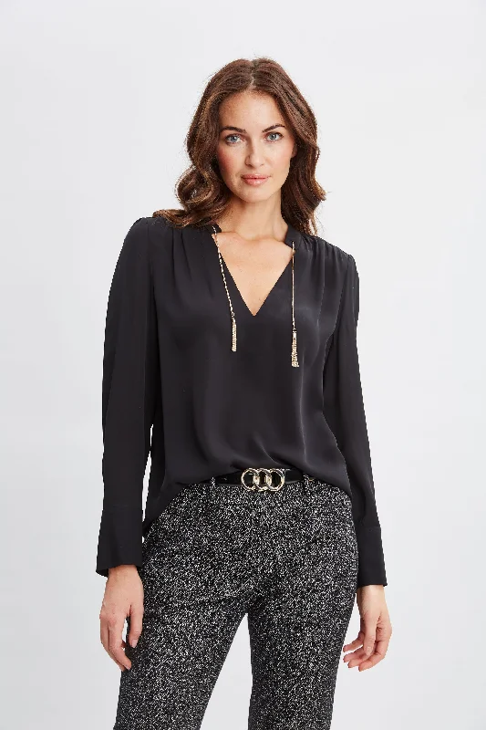 women's tops for cozy nights inSilk Chain Tassel Shirt