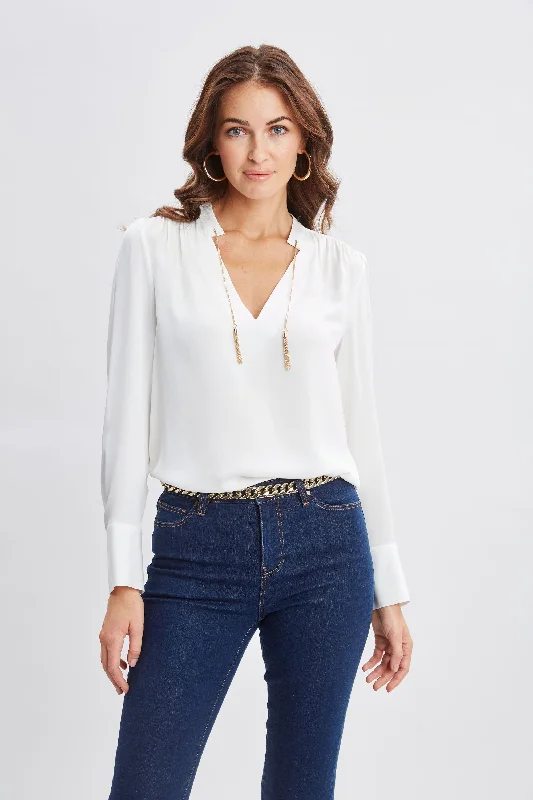 women's tops with cinched waistsSilk Chain Tassel Shirt