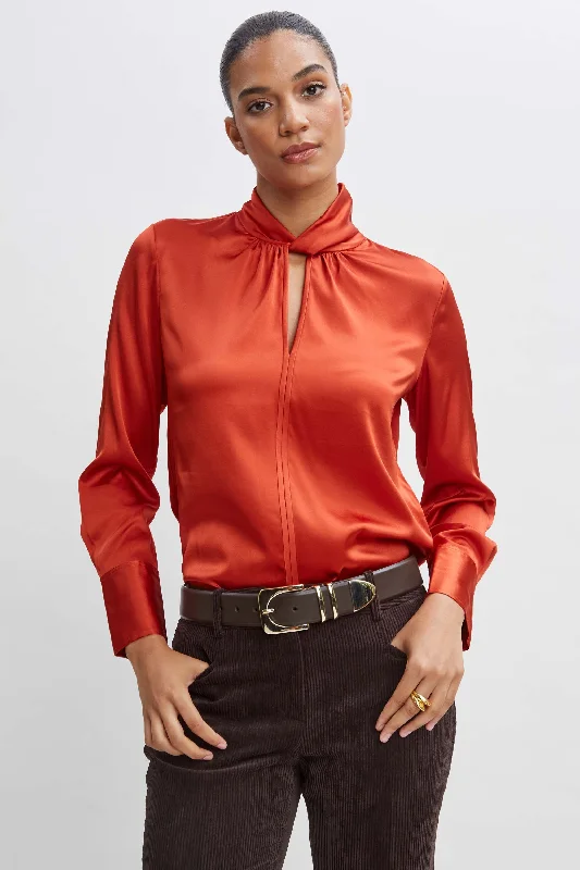 women's tops with cold-shoulder cutsSilk Twist Neck Shirt