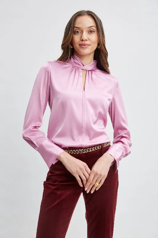 women's tops for those who value both quality and affordabilitySilk Satin Twist Neck Shirt