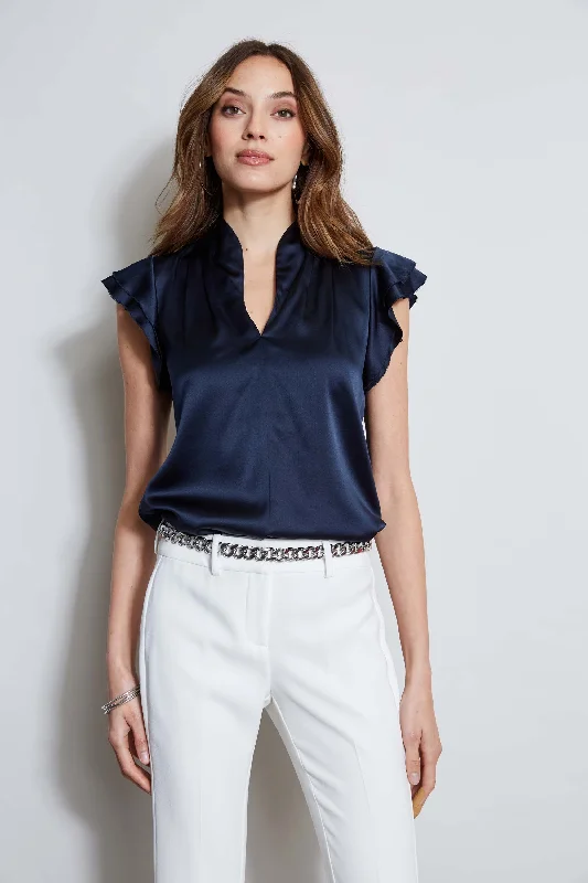 women's tops with beading accentsSilk Satin Flutter Sleeve Shirt