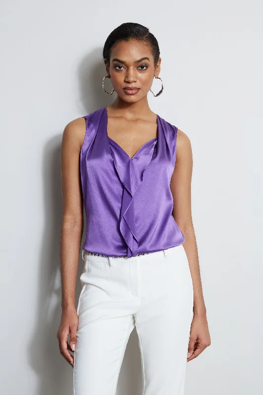 silk women's topsSilk Satin Sleeveless Cascade Shirt