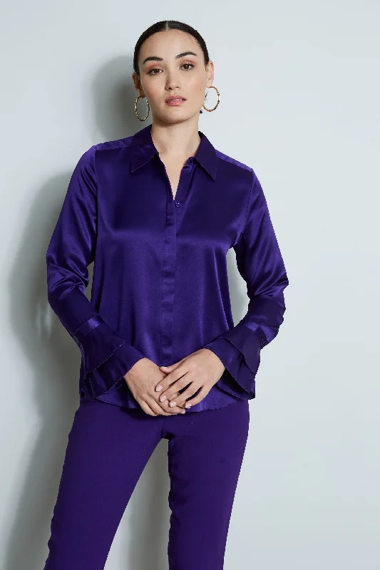 women's stylish topsSilk Satin Ruffle Cuff Shirt