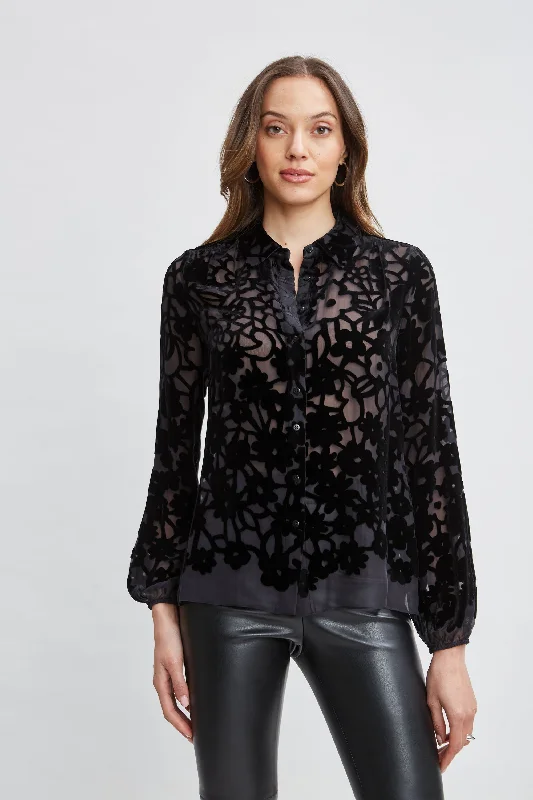 women's tops for those who want to stay on top of the latest fashion trends and wear pieces that are both stylish and on-trendBurnout Silk Velvet Burnout  Shirt