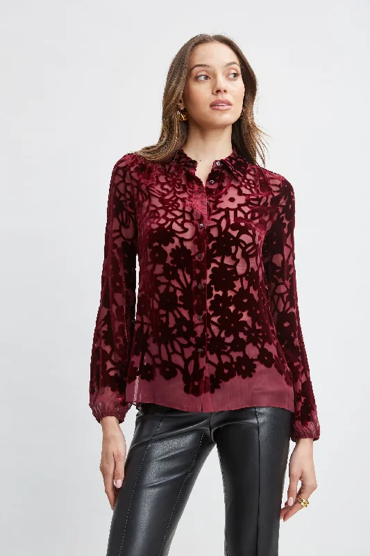 women's tops for maximalist fashion loversStencil Burnout Velvet Shirt