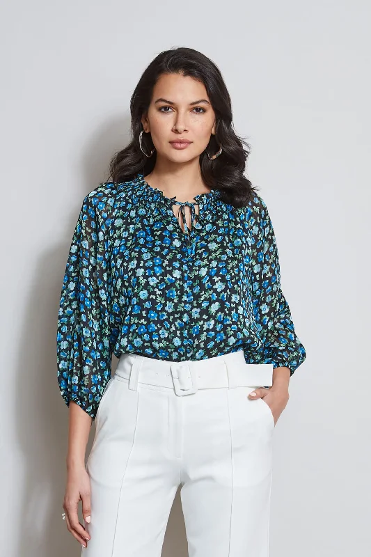 women's tops with cinched waistsFloral Neck Tie Shirt