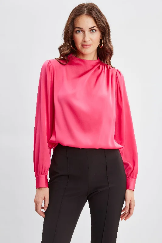 lace women's topsSilk Pleated Draped Neck Shirt