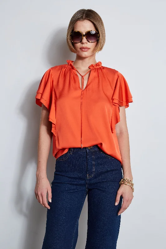 women's tops for picnics in the parkSilk Flutter Sleeve Tie Shirt